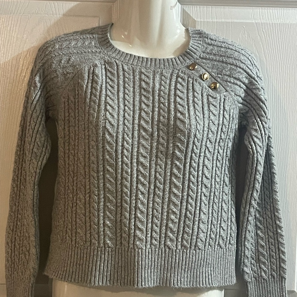 Abercrombie & Fitch Light Gray Sweater with Gold Buttons